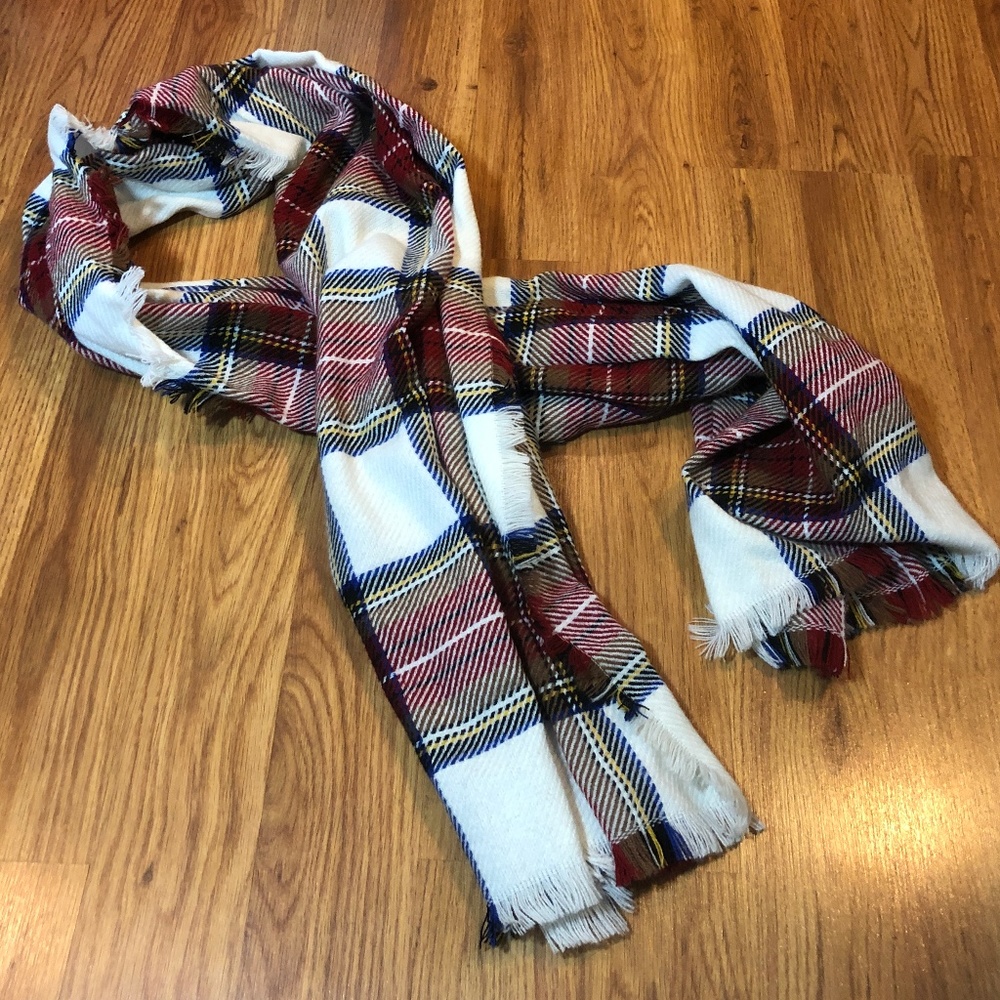 Merona Plaid Red & White Oversized Scarf
